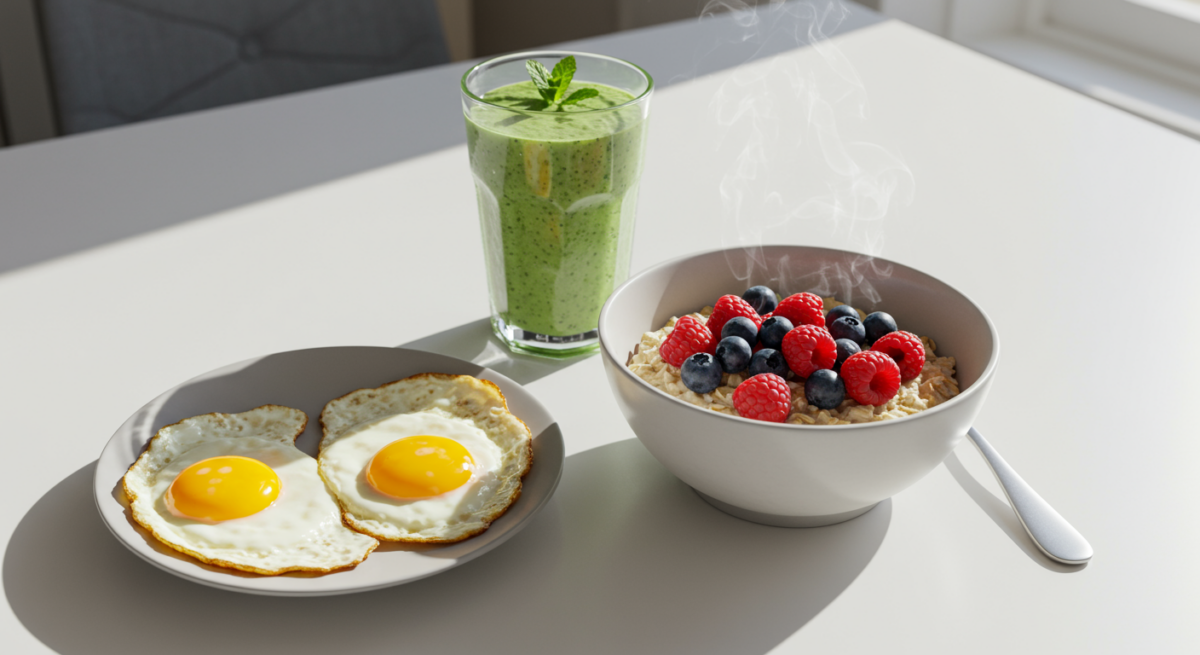 Petit-déjeuner sportif sain avec flocons d'avoine et fruits
