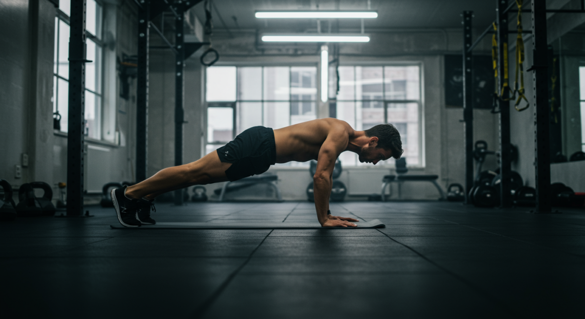 Personne faisant des exercices de gainage en salle de sport