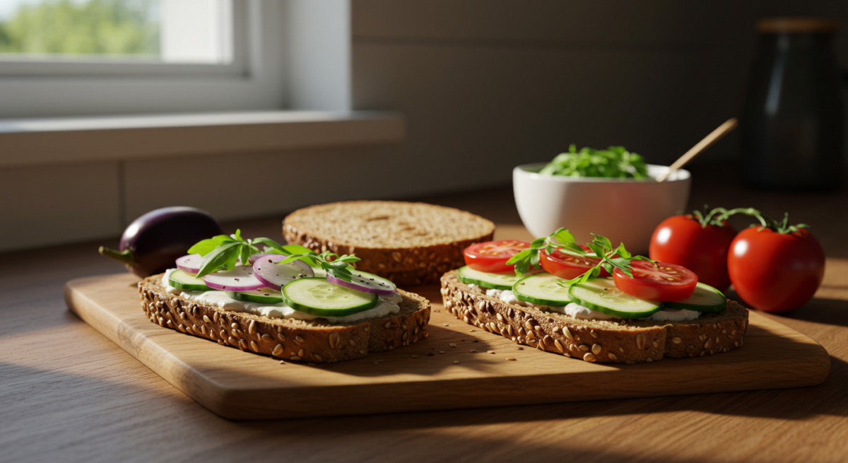 Pain complet avec légumes frais régime alimentaire sain